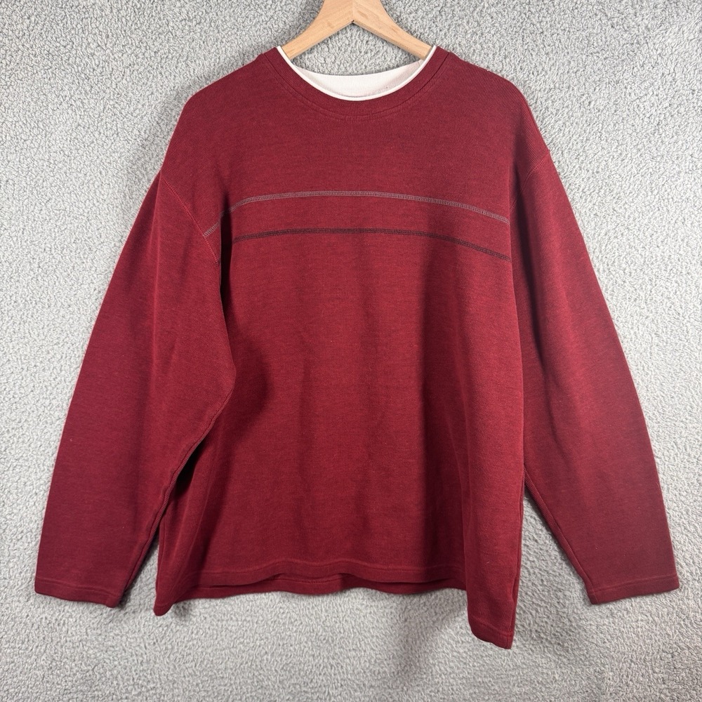 Vintage Y2K Faded Glory Red Grunge Thermal Waffle Shirt XL